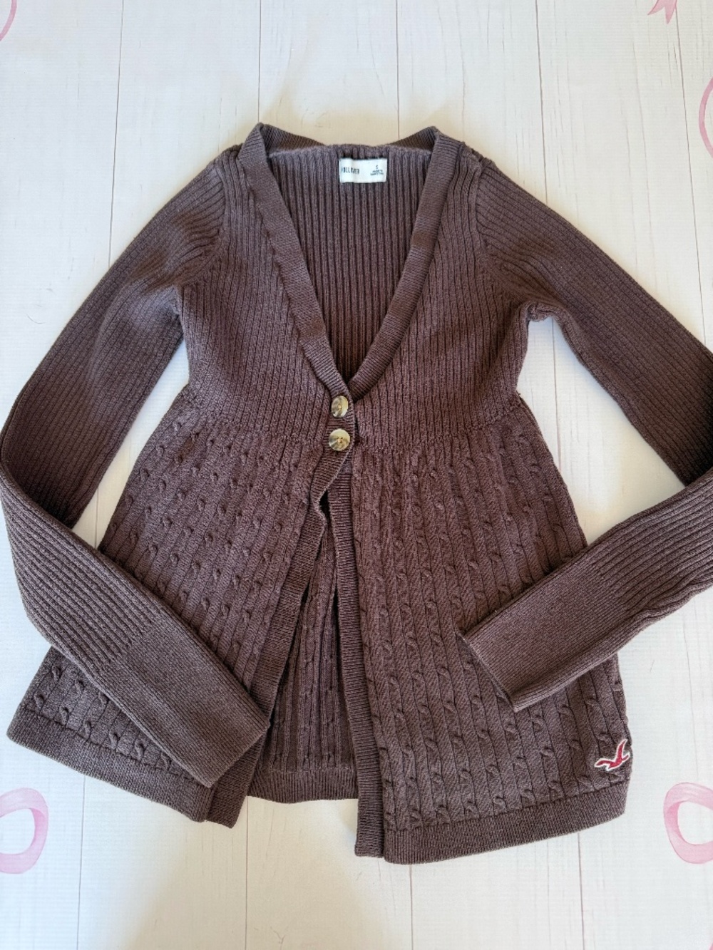 Hollister Brown Long Sleeve Flyaway Babydoll Cardigan Size Small